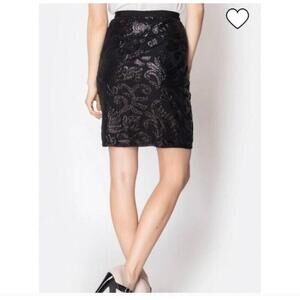 Greylin Black Sequin Floral Pattern Pencil Skirt Size Medium Petite